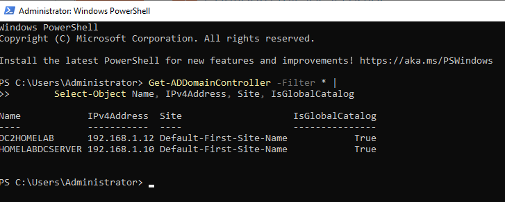 Both domain controllers visible from the second DC