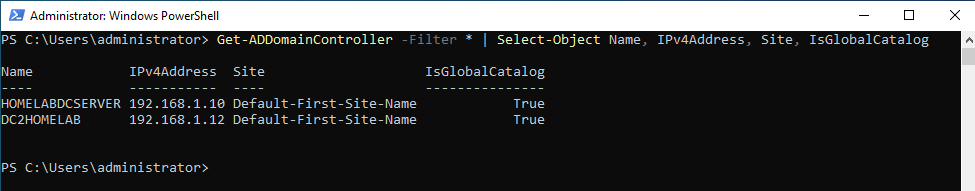 Both domain controllers visible from the first DC