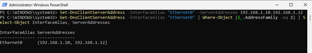 DNS settings on the Windows 11 client