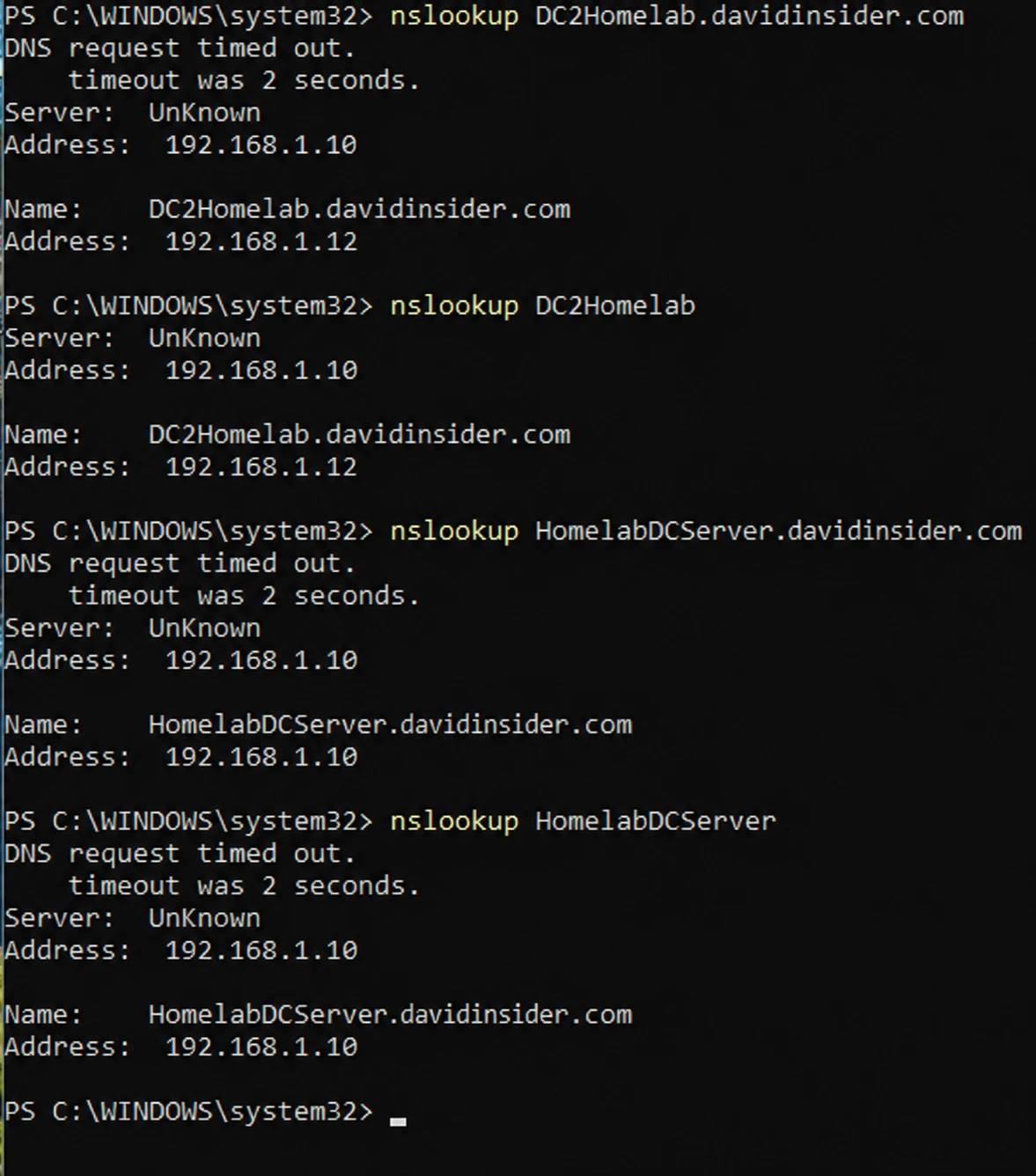 nslookup finding both domain controllers