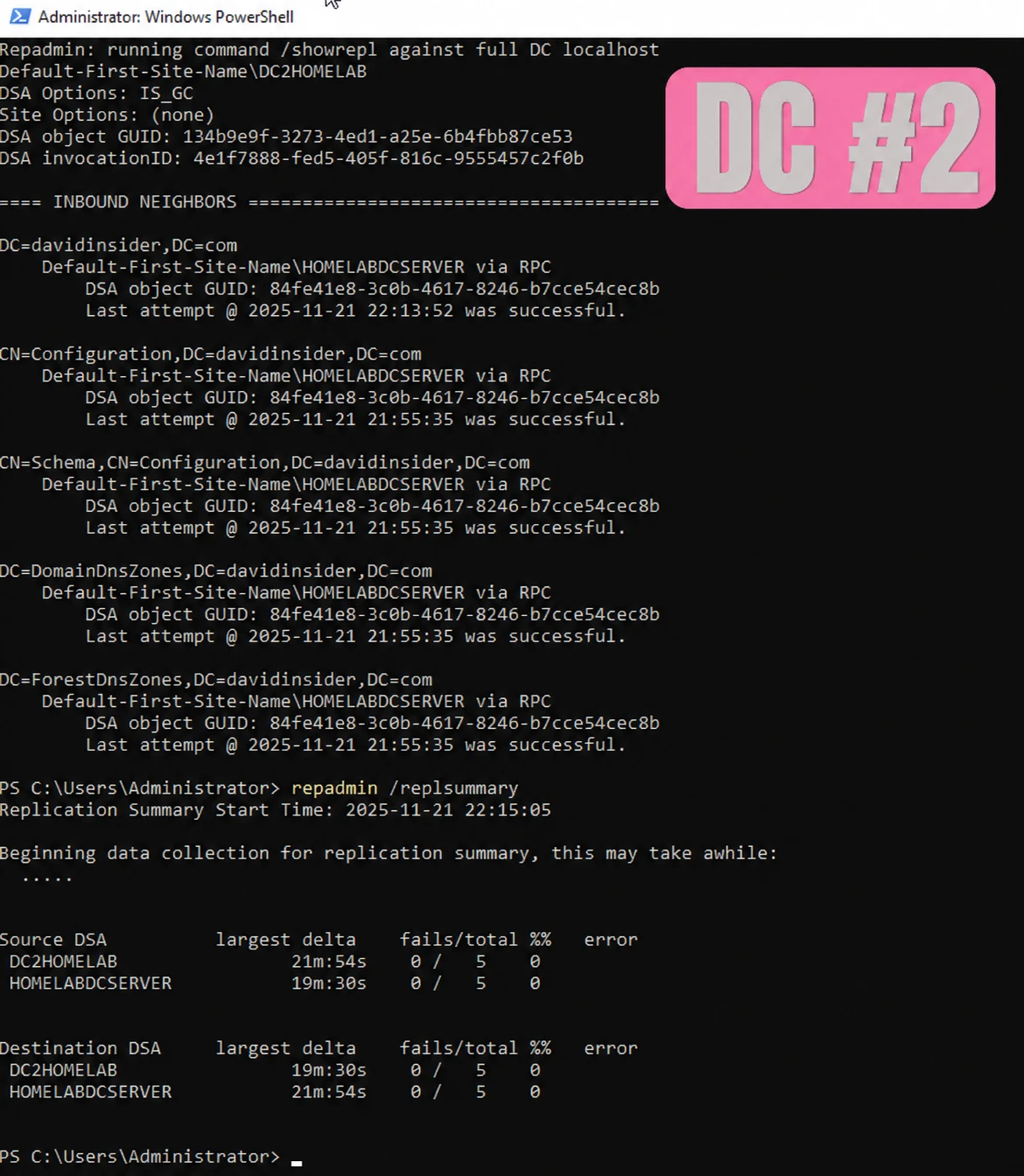repadmin /replsummary output