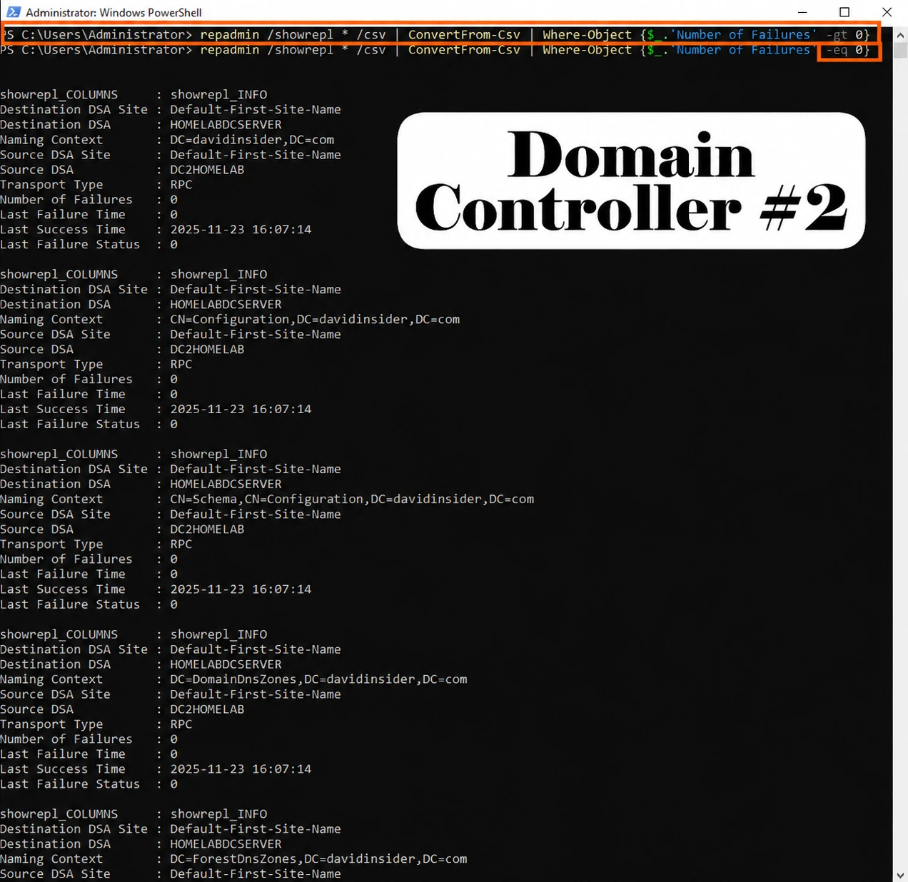 Checking for replication failures on the second DC