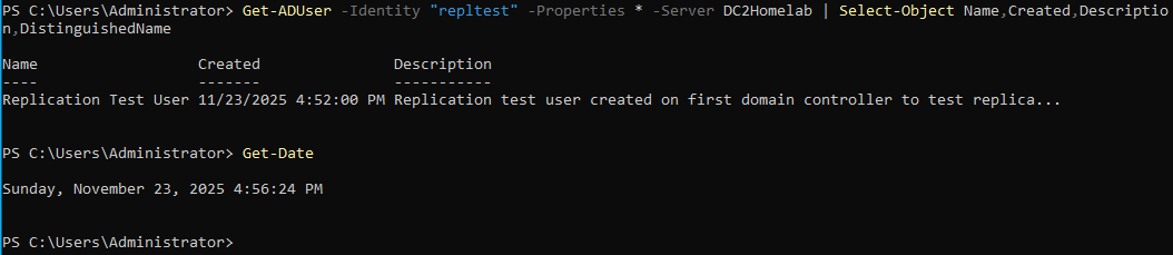 The repltest user showing up on the second DC