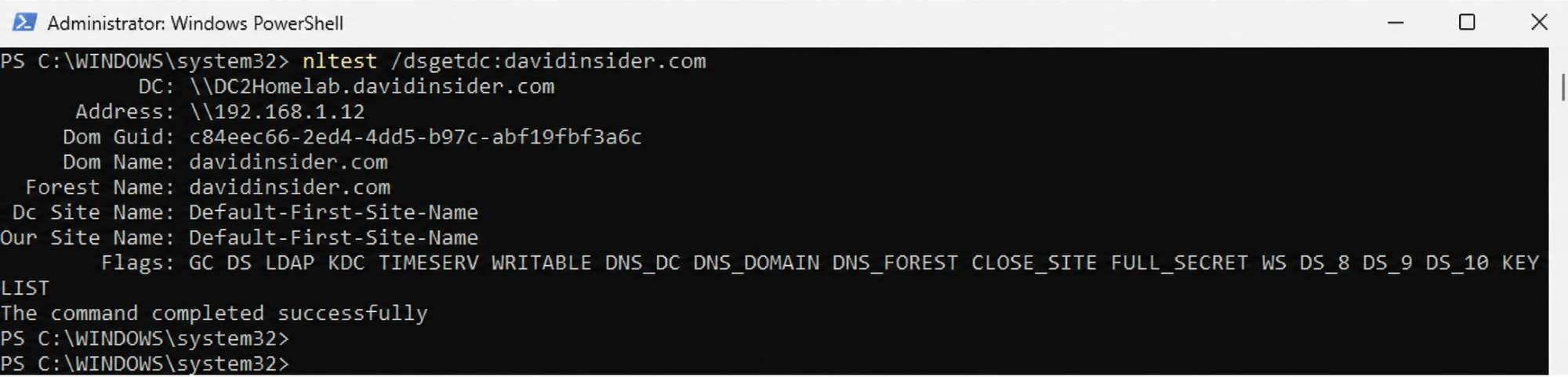 The client authenticating against the second DC