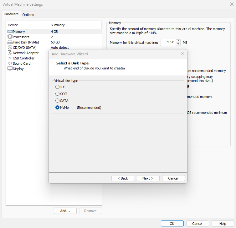 Creating a new virtual disk