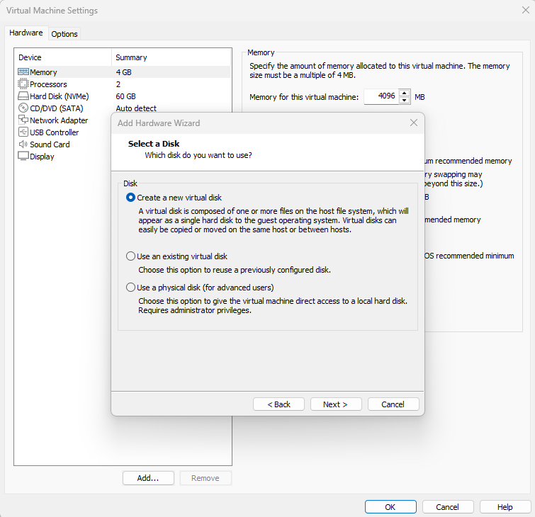 Setting the disk size