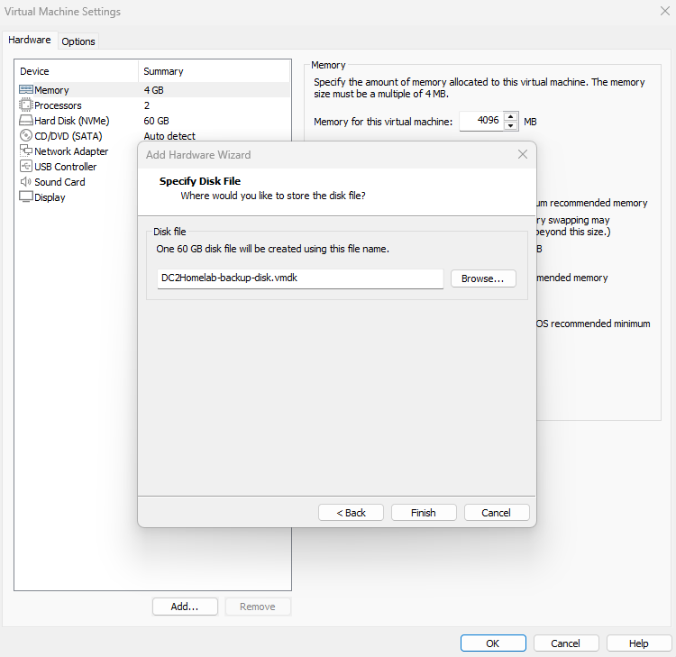 Reviewing the new disk settings