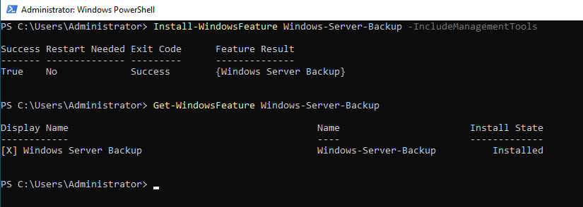 Installing Windows Server Backup