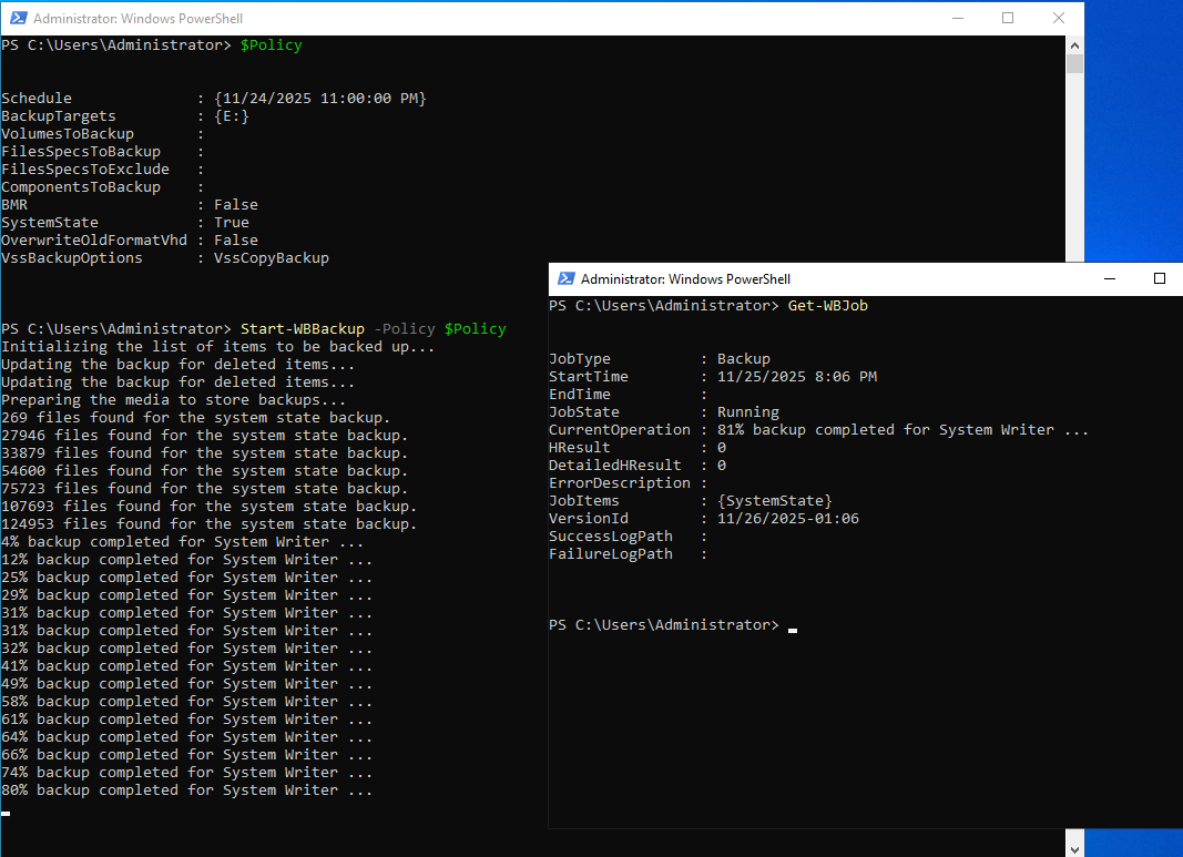 Backup progress