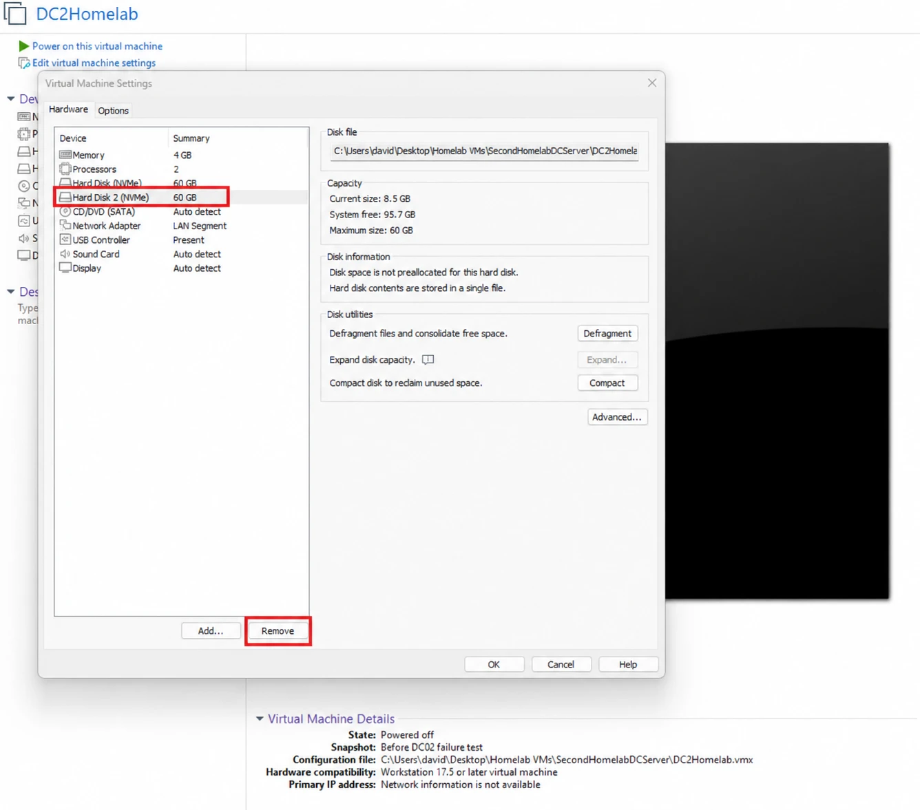 Removing the backup disk from DC02