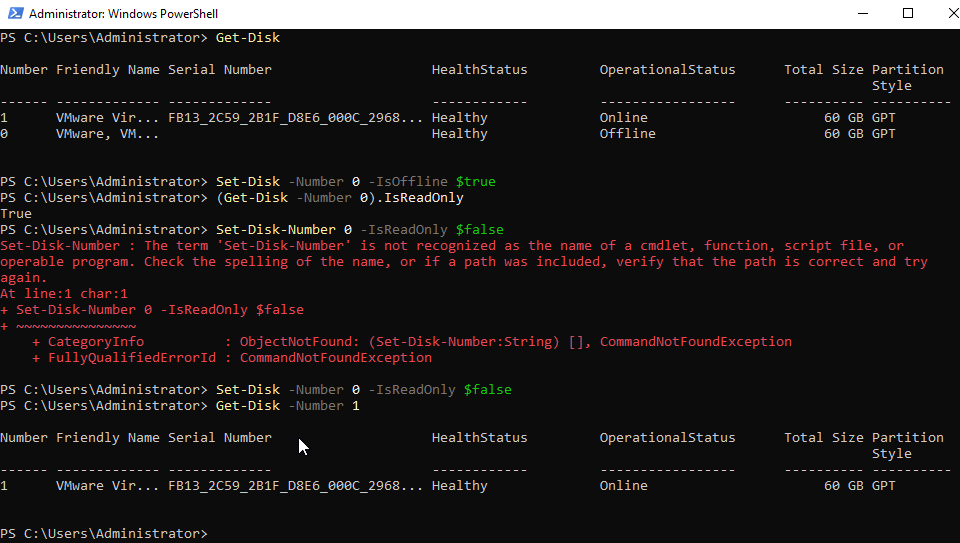 Bringing the disk online