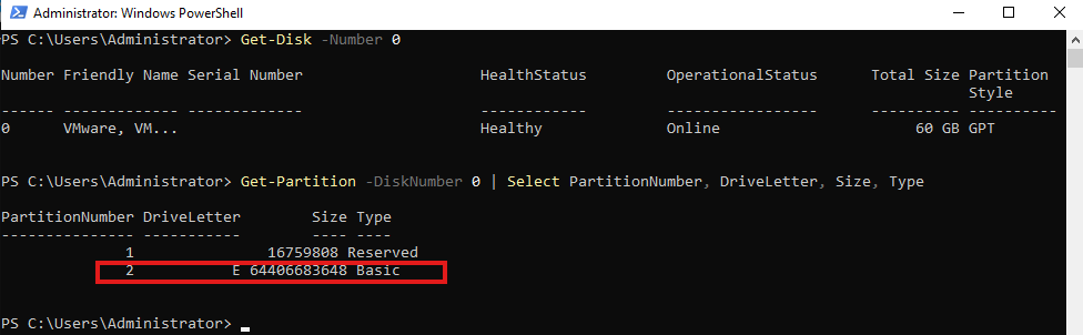 The partitions on the backup disk