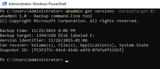 Listing the available backup versions