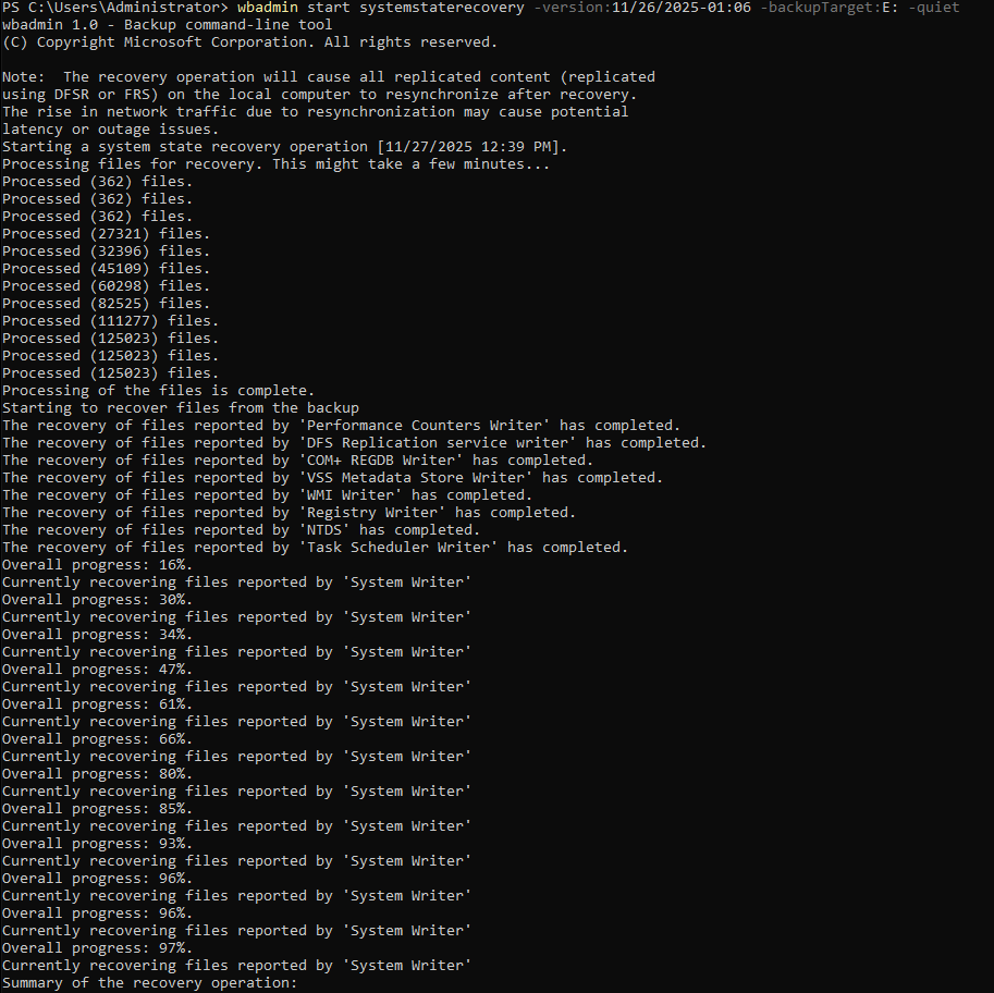 Starting the system state recovery