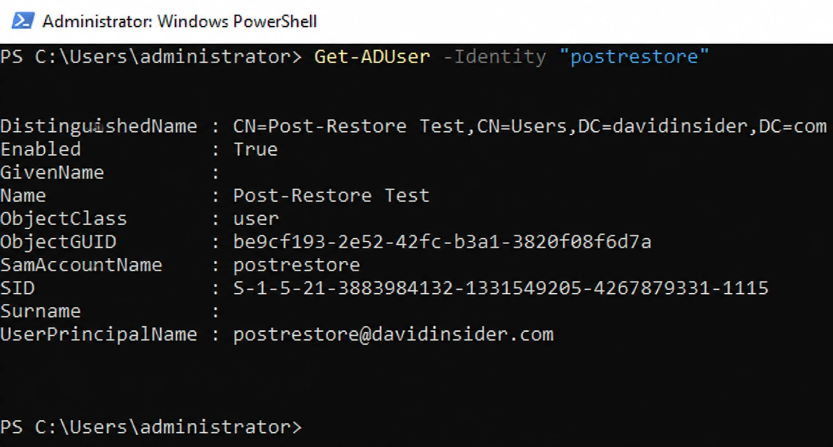 The new user replicated to the first DC