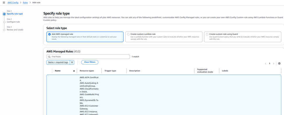AWS Config rule configuration for required tag keys