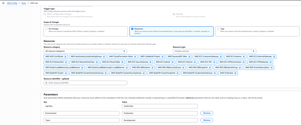 AWS Config scope and resource-type settings