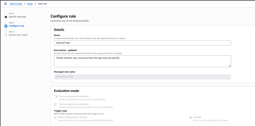 AWS Config rule name and details for required-tags