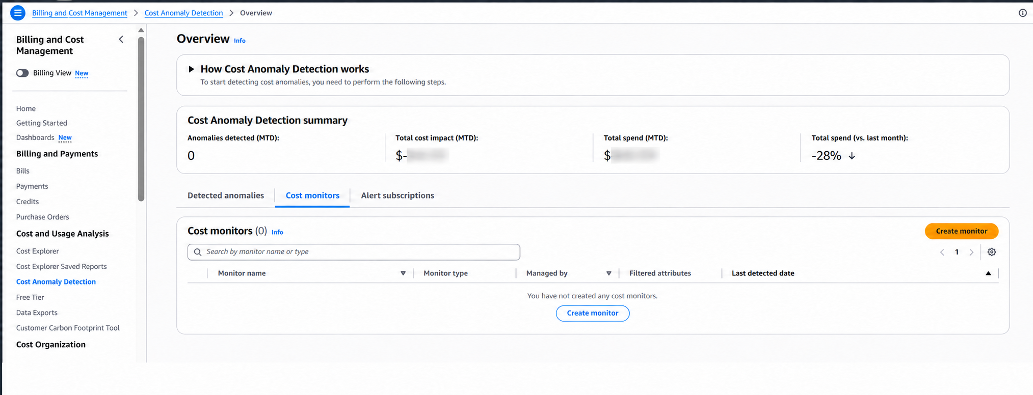 Cost Anomaly Detection overview before creating a monitor