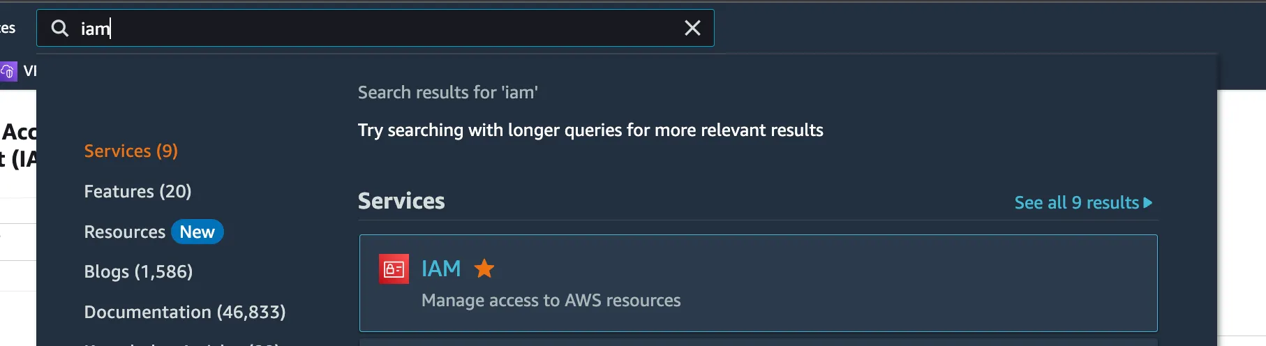 Opening AWS Identity and Access Management.