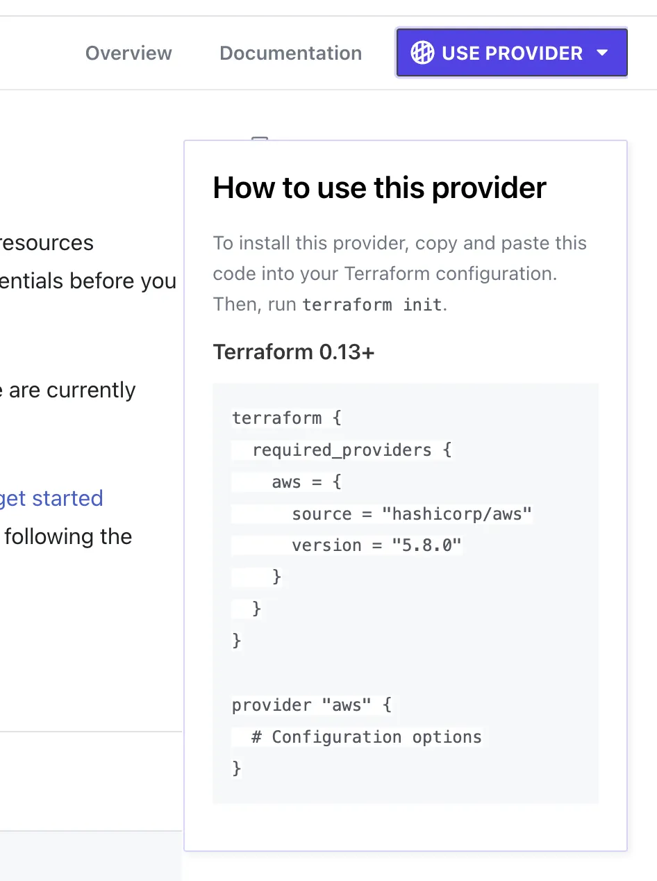The Terraform Registry instructions for using the AWS provider.
