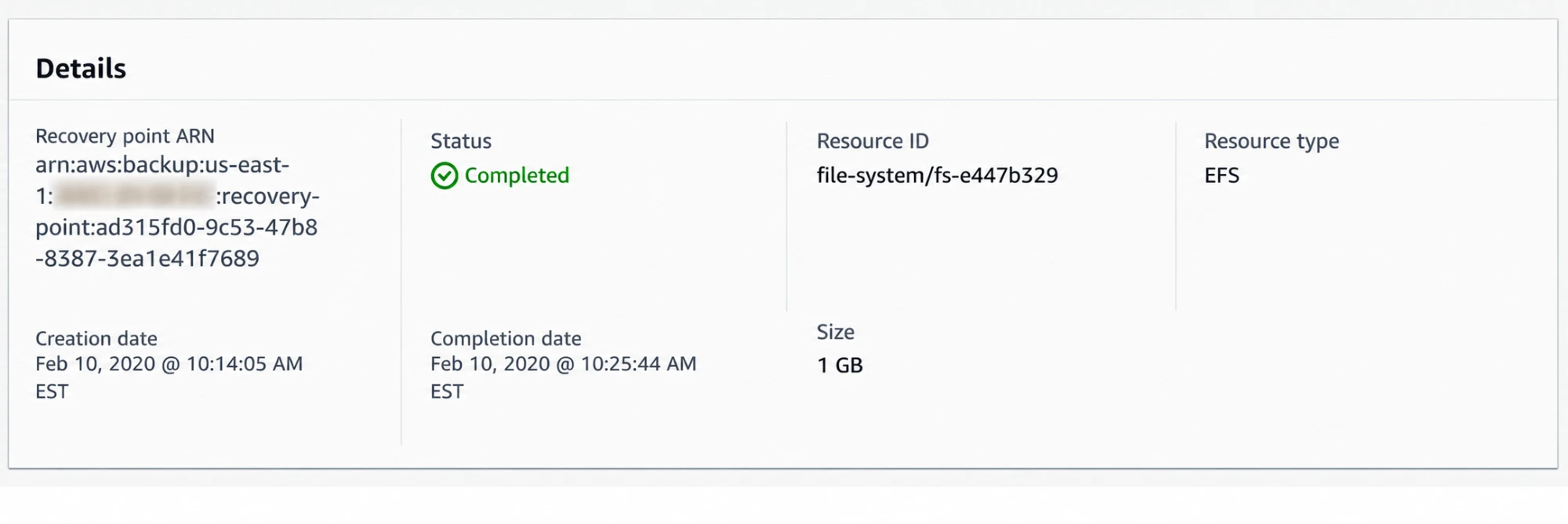 A completed 1 GB item-level restore from my test.
