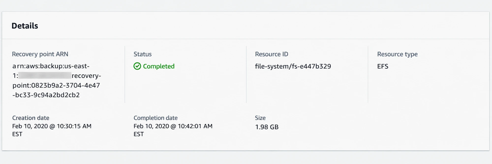 A completed restore containing approximately 2 GB.