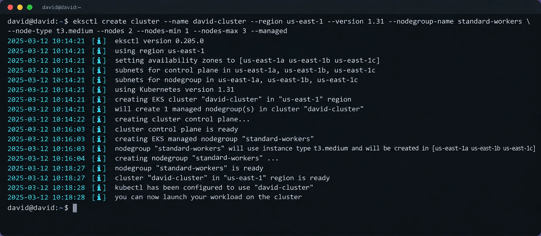 eksctl creating the EKS infrastructure through CloudFormation