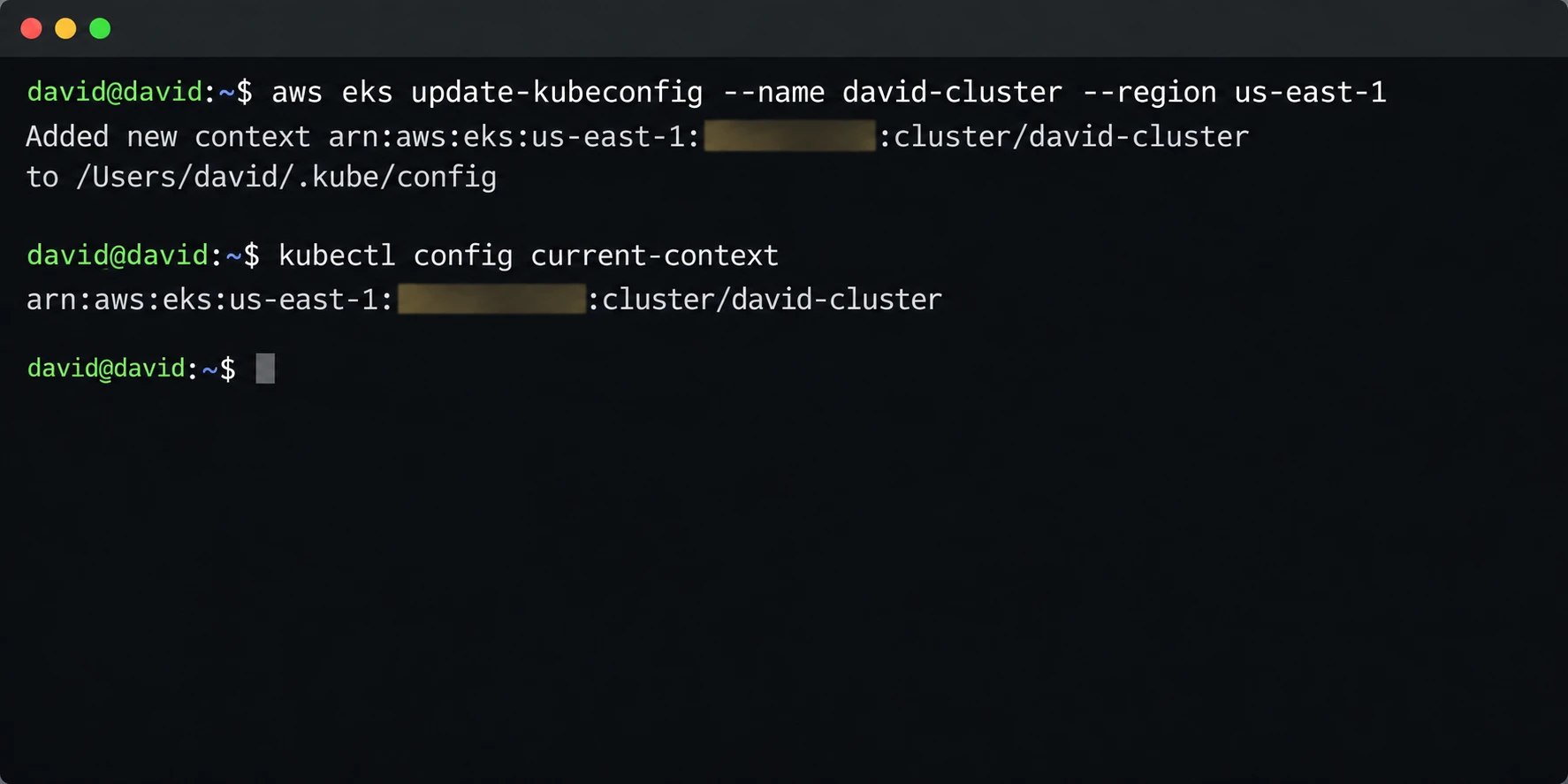 kubeconfig updated for the new EKS cluster