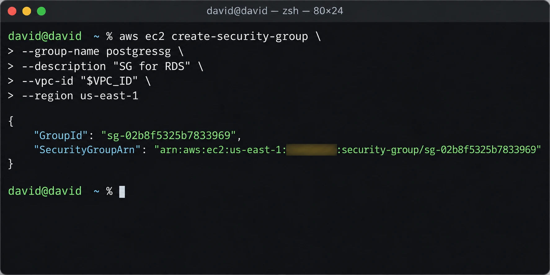 Security group created for PostgreSQL RDS
