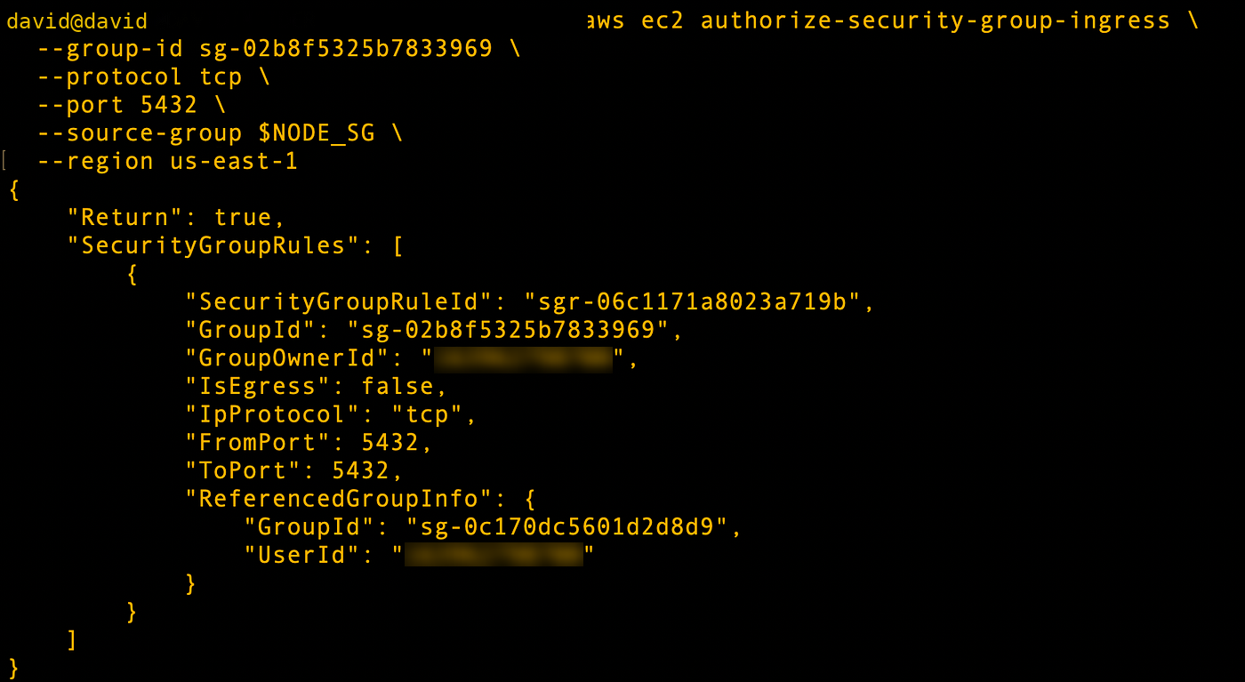 EKS node security group identified for database access