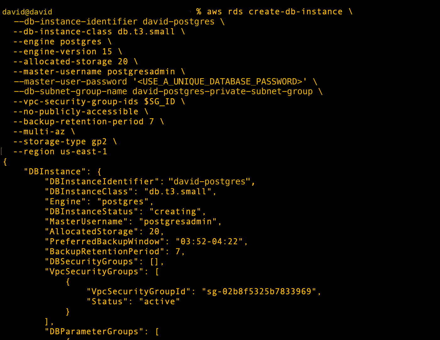 PostgreSQL RDS instance configuration
