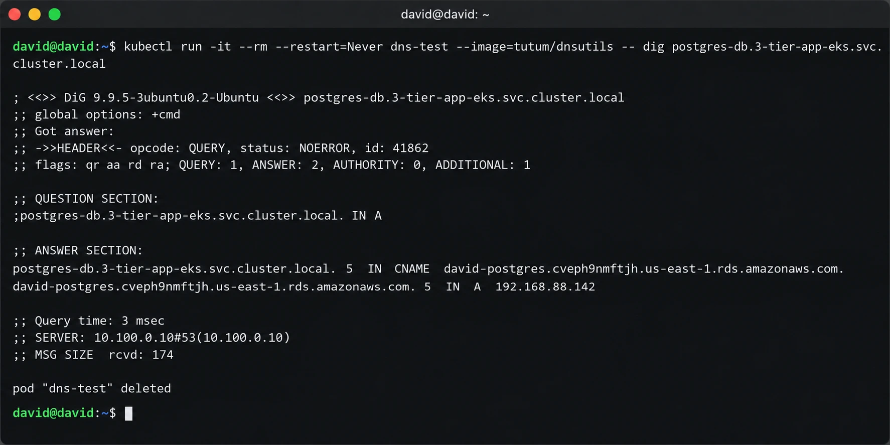Cluster DNS lookup for the PostgreSQL service