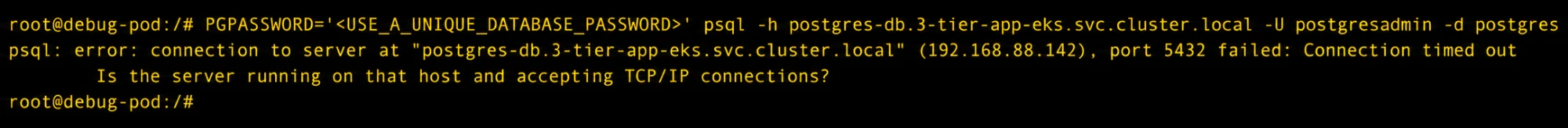 Database connectivity failure from the Kubernetes cluster