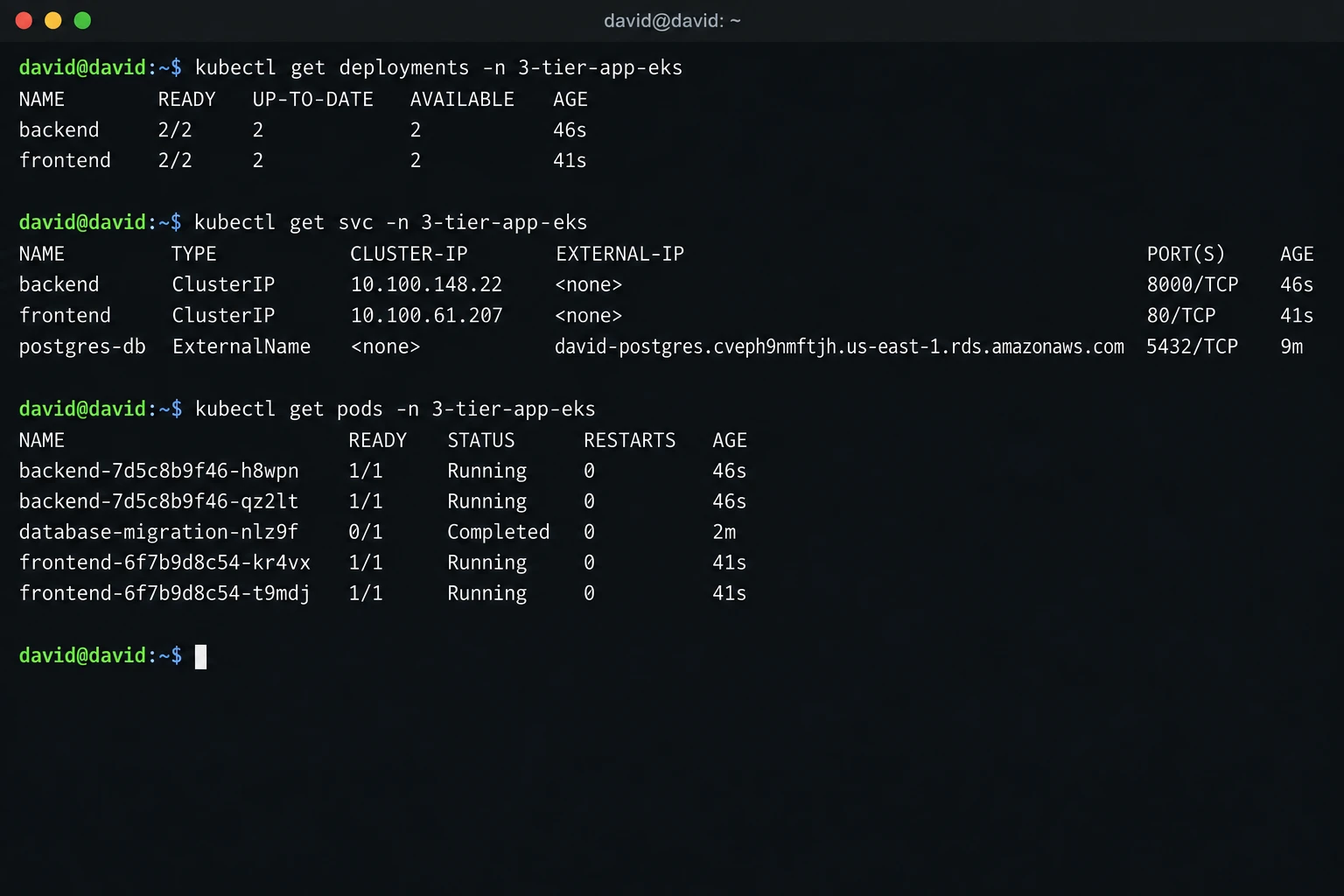 Deployments, services, and pods running