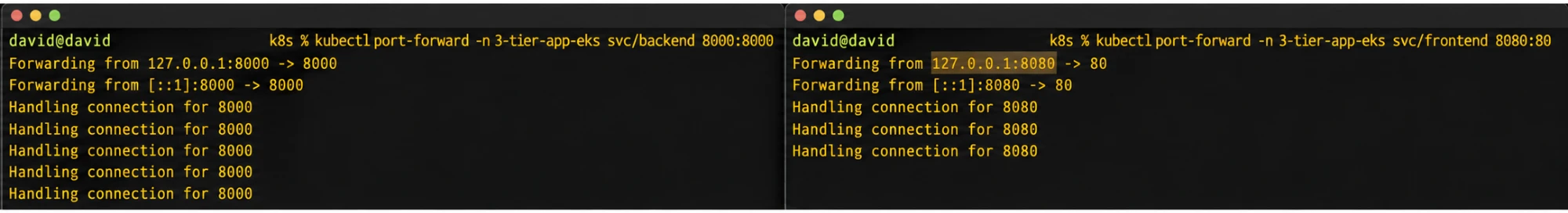 Local port forwarding for backend and frontend services