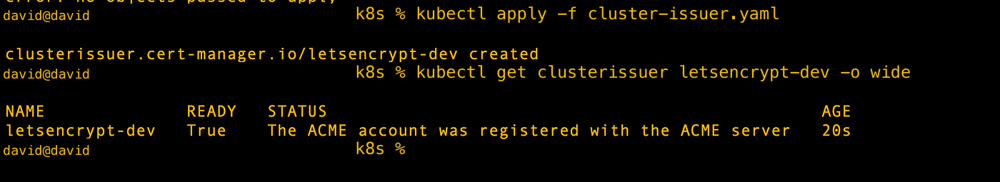Let’s Encrypt ClusterIssuer created