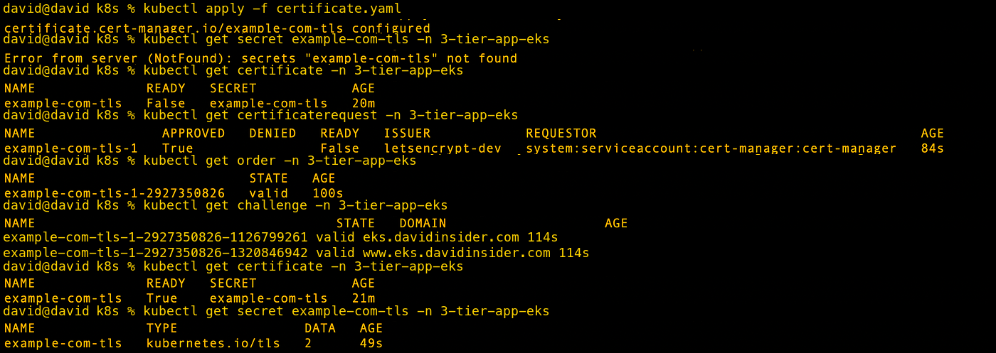 Certificate request and DNS challenge progressing