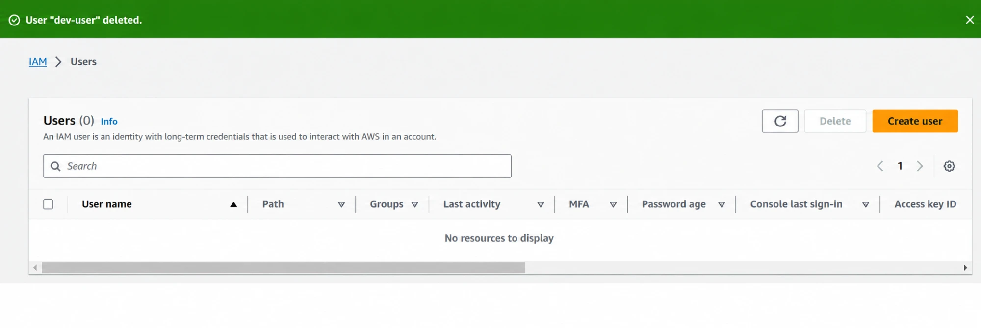 Deleting the temporary IAM user.