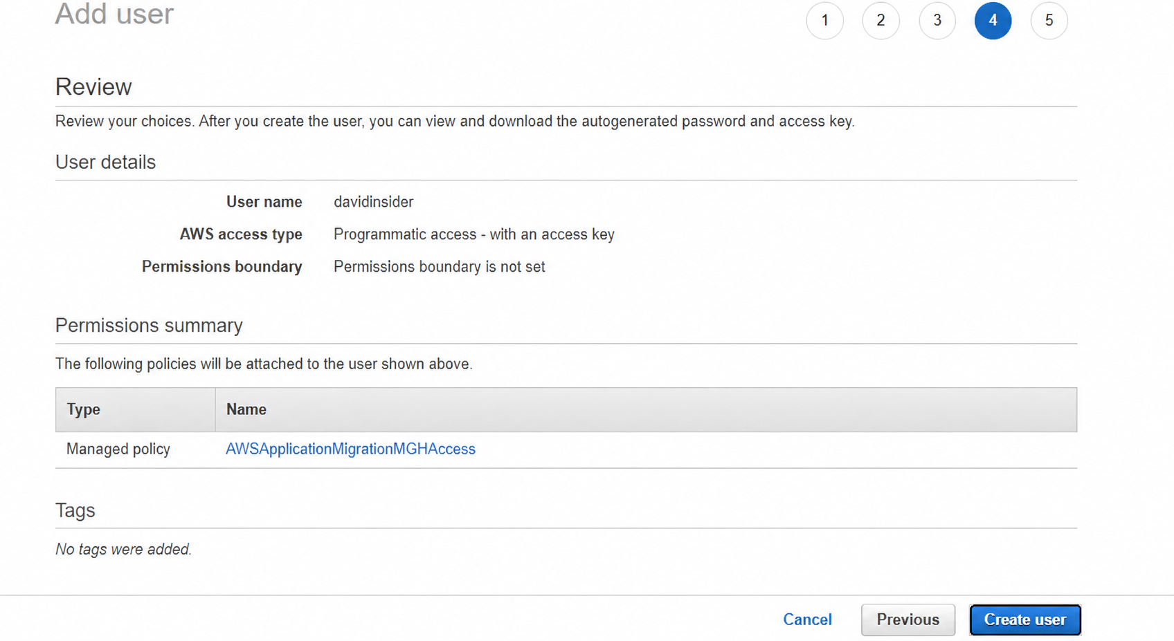 Reviewing the IAM user configuration