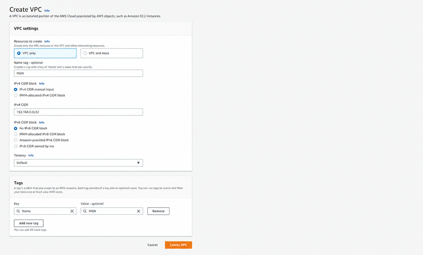 Creating the VPC for the migrated workload