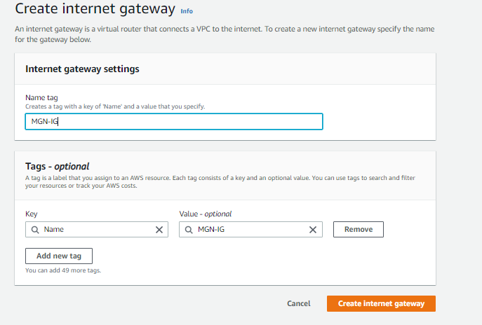 Creating the internet gateway
