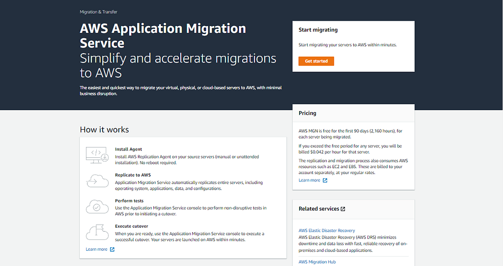 Opening AWS Application Migration Service
