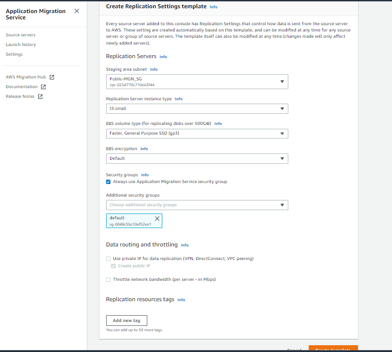Creating the replication settings template
