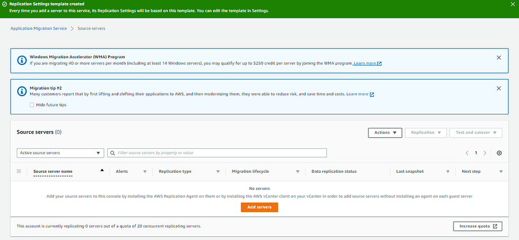 The replication settings template is created