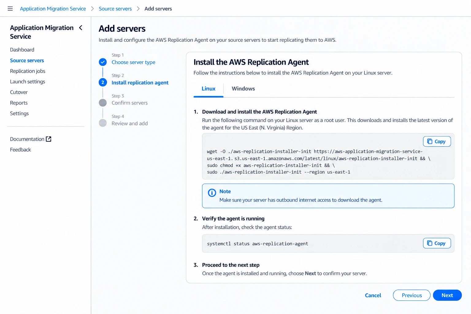 Generating the Linux replication-agent installation command