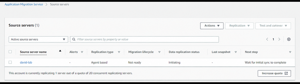 The registered Linux server in AWS MGN