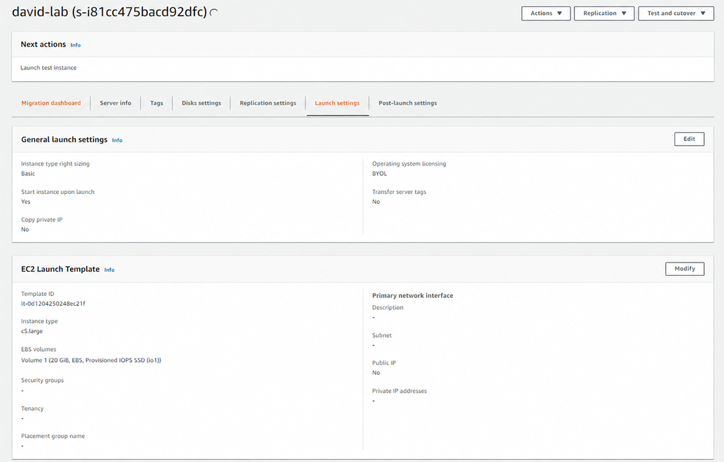 Reviewing the source server and launch settings