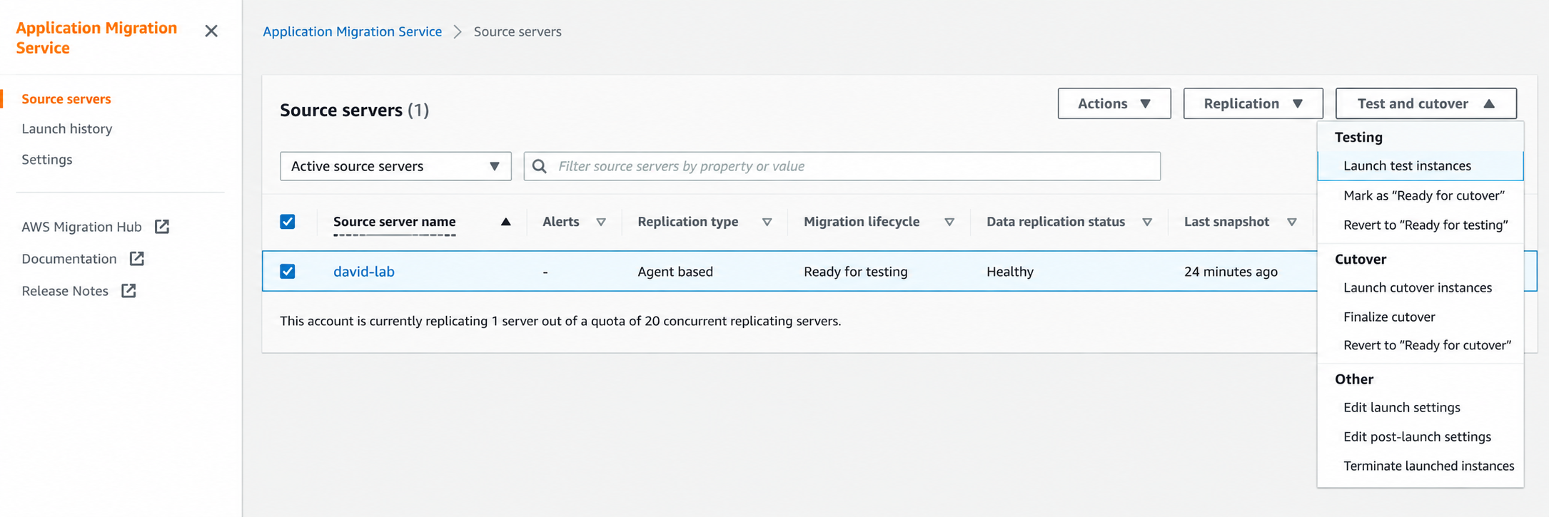 Choosing the ready-for-cutover action