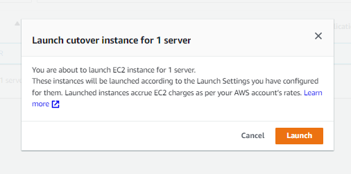 Confirming the cutover-instance launch